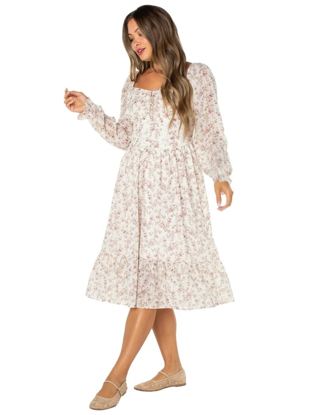 Celebrity Pink Cottagecore Floral Praire Dress Small Lace Trim Boho